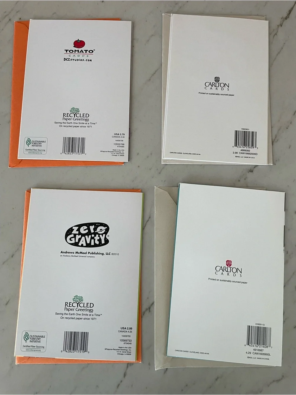 Lot Of Four Greeting Cards And Envelopes: Cats, Dogs, Halloween & Anniversary